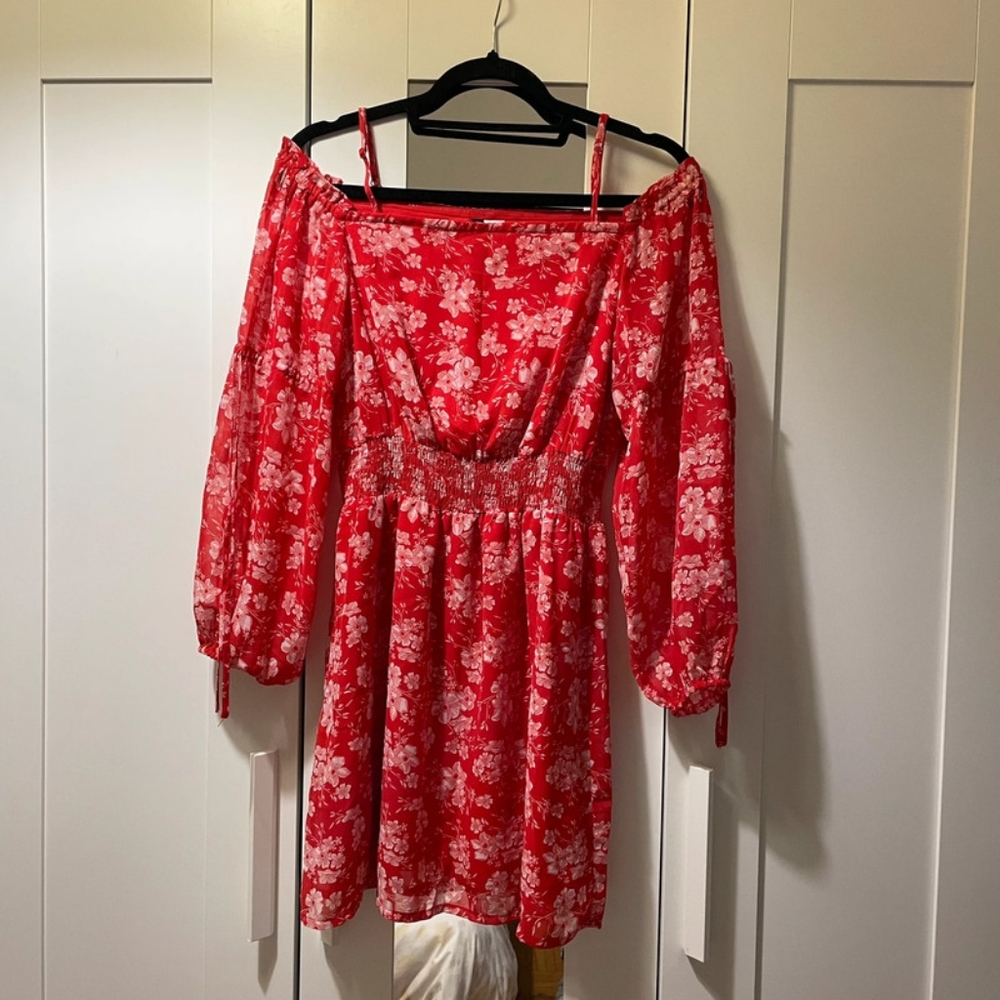 Red Floral Off-Shoulder Dress